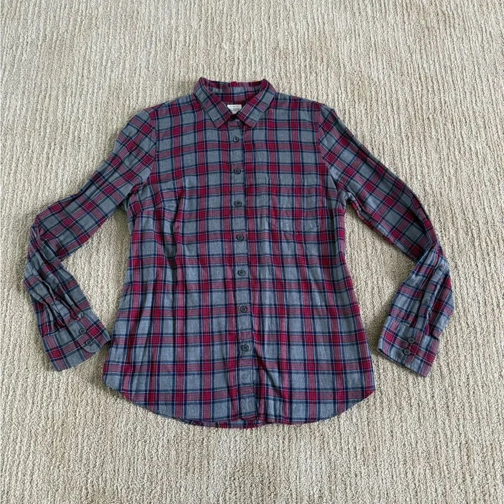J. Crew Grey and Red Plaid Collared Button Down Shirt